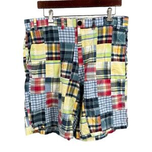 Garret Scott Men’s Patchwork Shorts Yellow Plaid Cotton Preppy Beach Travel W36